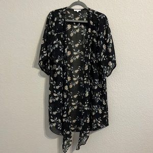 Black floral sheer duster